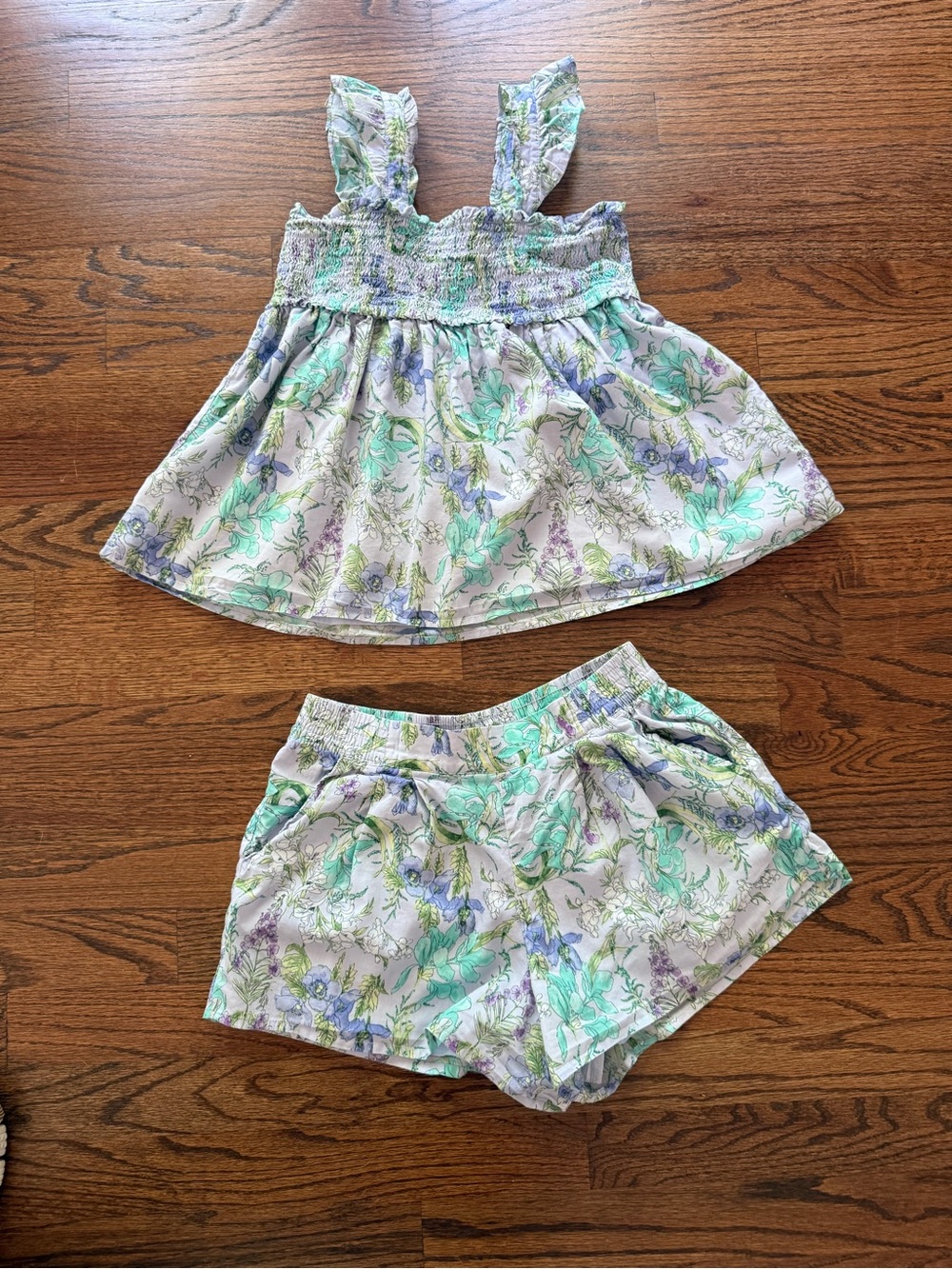 Janie and Jack Lavender Iris Print Smocked Tank & Shorts Set